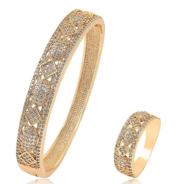 18k Gold Plated Hinged Bangle Bracelet with Matching Ring