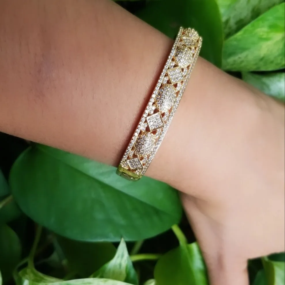 18k Gold Plated Hinged Bangle Bracelet with Matching Ring