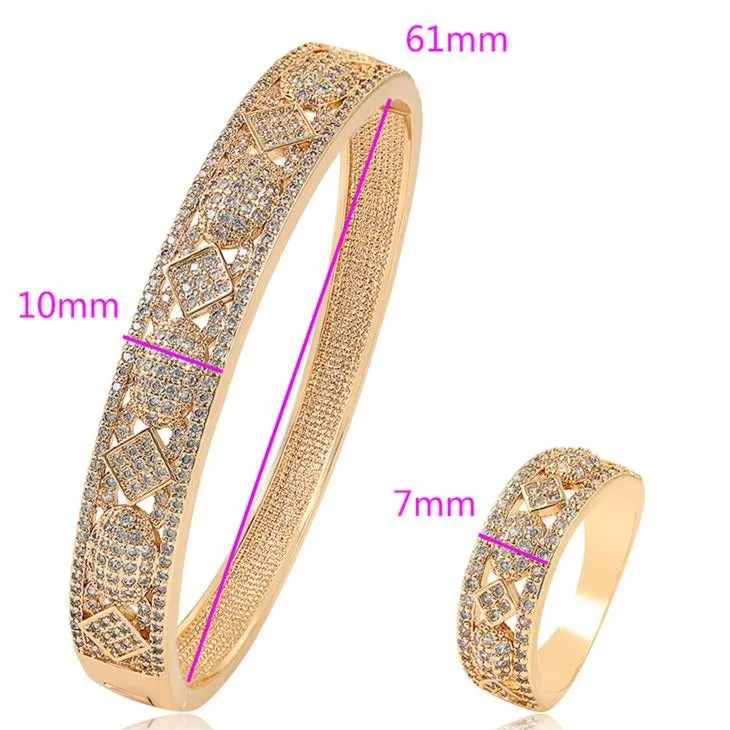 18k Gold Plated Hinged Bangle Bracelet with Matching Ring