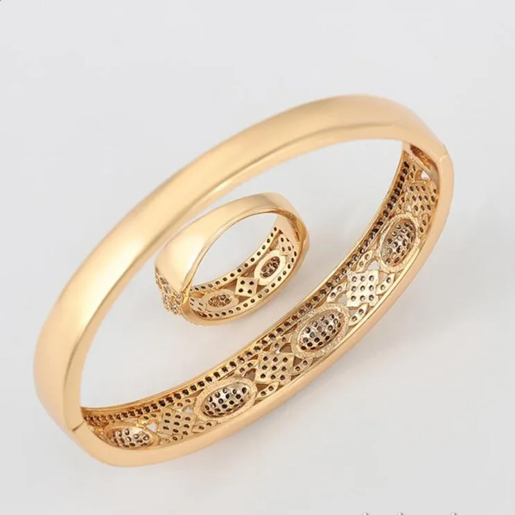 18k Gold Plated Hinged Bangle Bracelet with Matching Ring