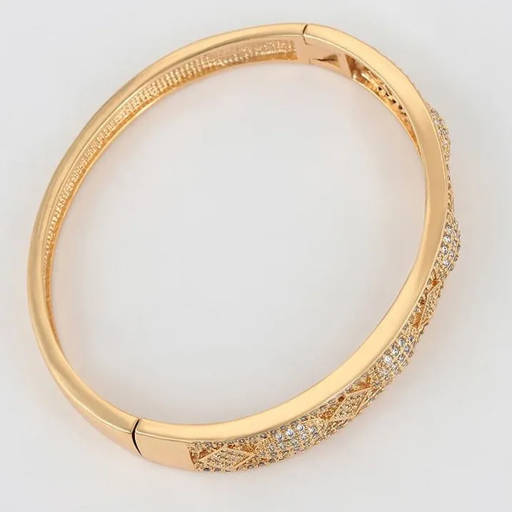 18k Gold Plated Hinged Bangle Bracelet with Matching Ring