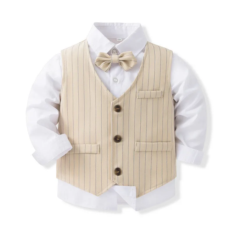 3 Pieces Set Baby Kid Boys Solid Color Shirts Striped Vests Waistcoats And Pants Wholesale 230828182