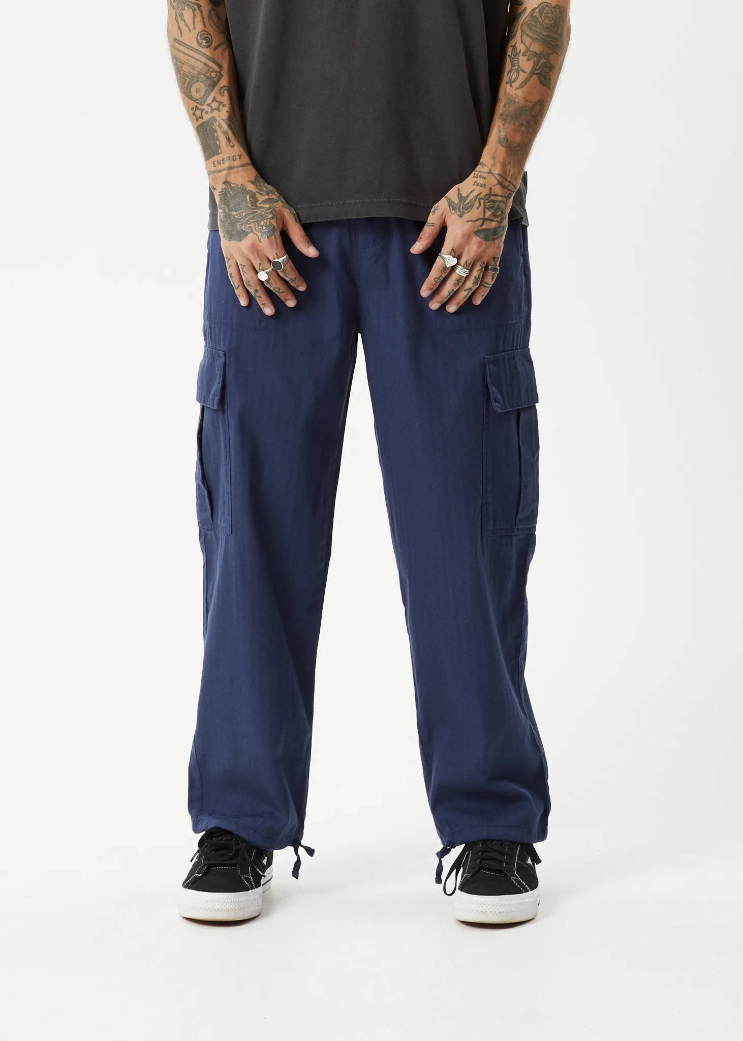 AFENDS Mens Atlas - Herringbone Cargo Pants - Navy