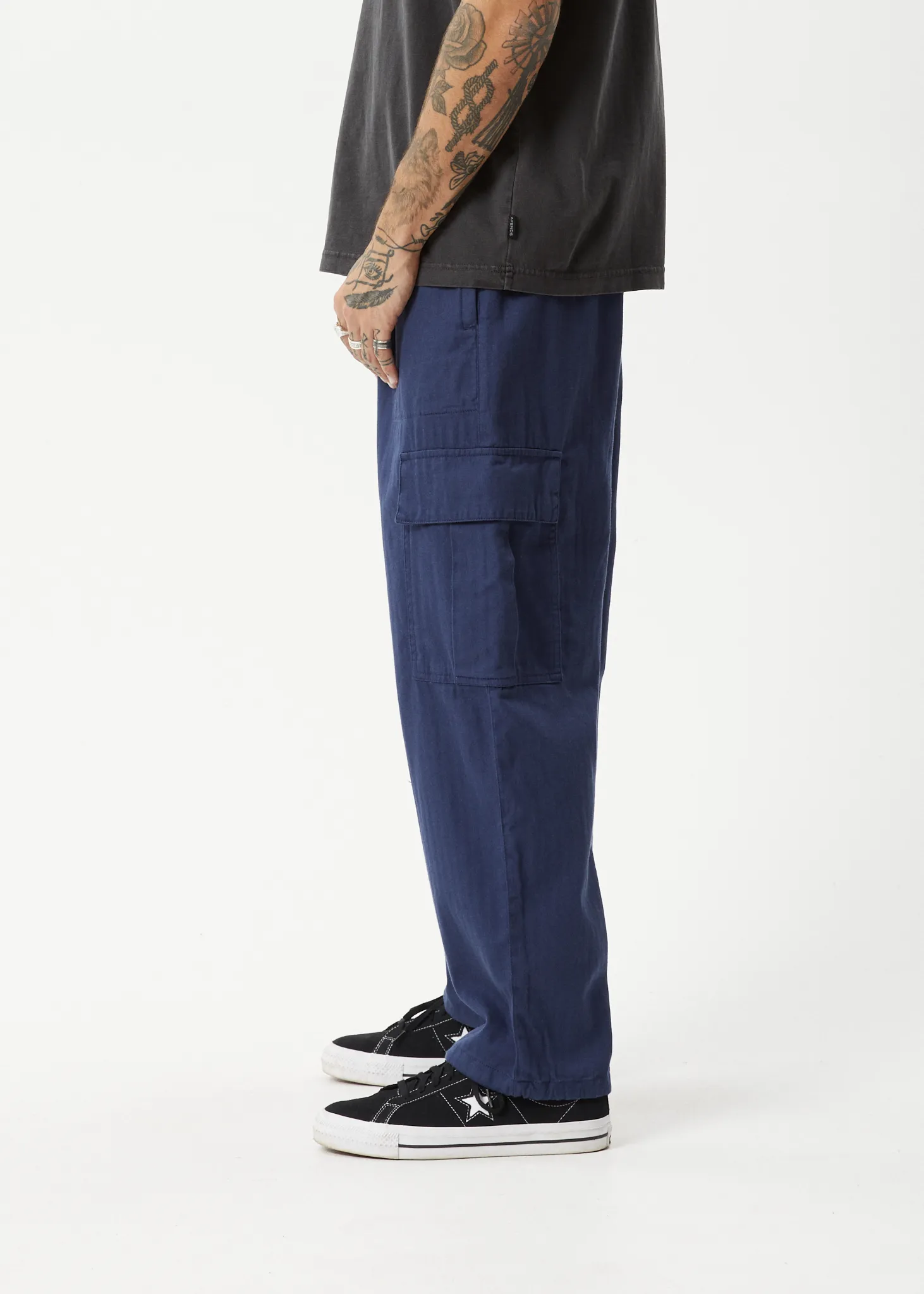 AFENDS Mens Atlas - Herringbone Cargo Pants - Navy