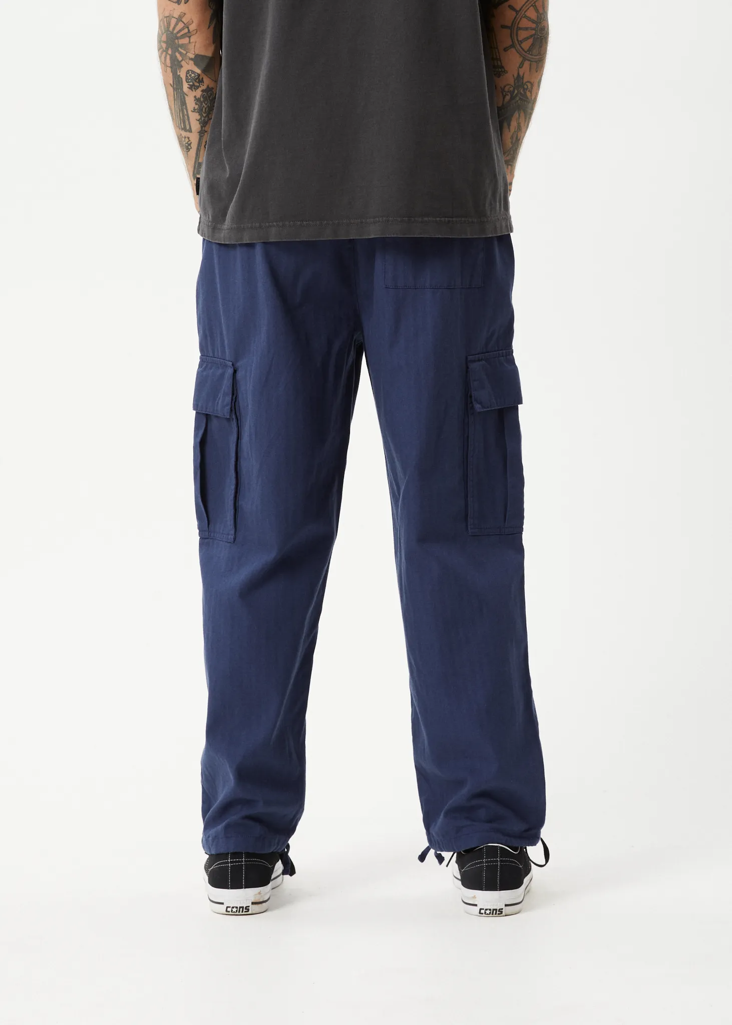 AFENDS Mens Atlas - Herringbone Cargo Pants - Navy