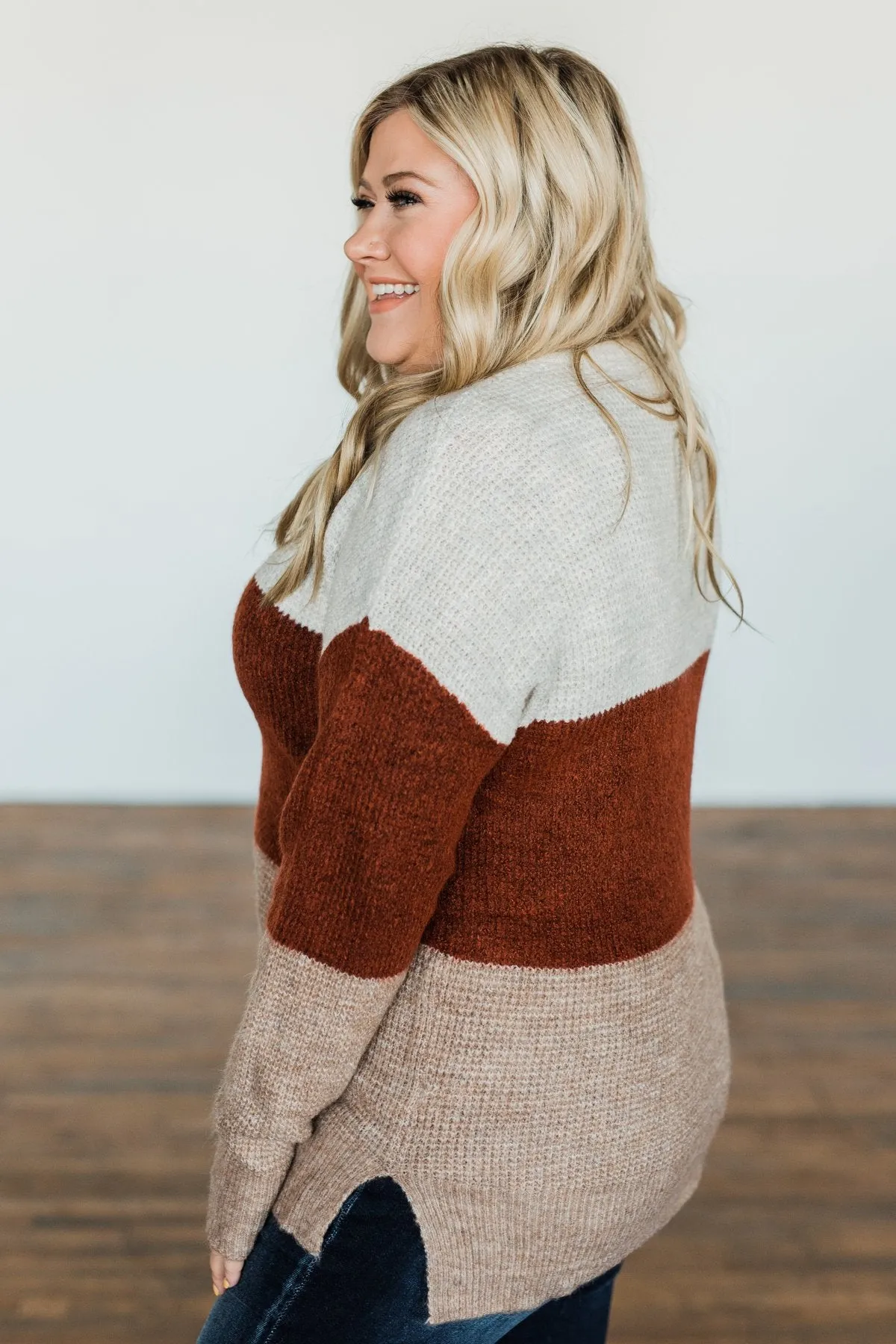 All Things Charming Colorblock Sweater- Oatmeal, Rust, Mocha