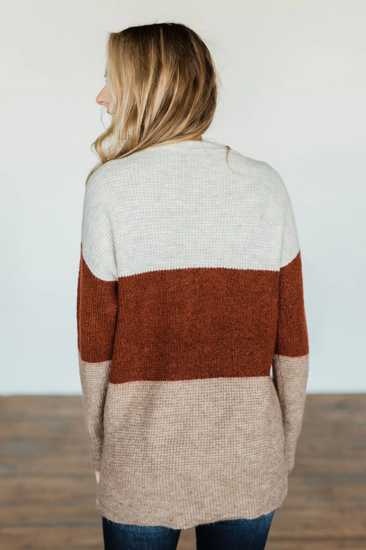 All Things Charming Colorblock Sweater- Oatmeal, Rust, Mocha