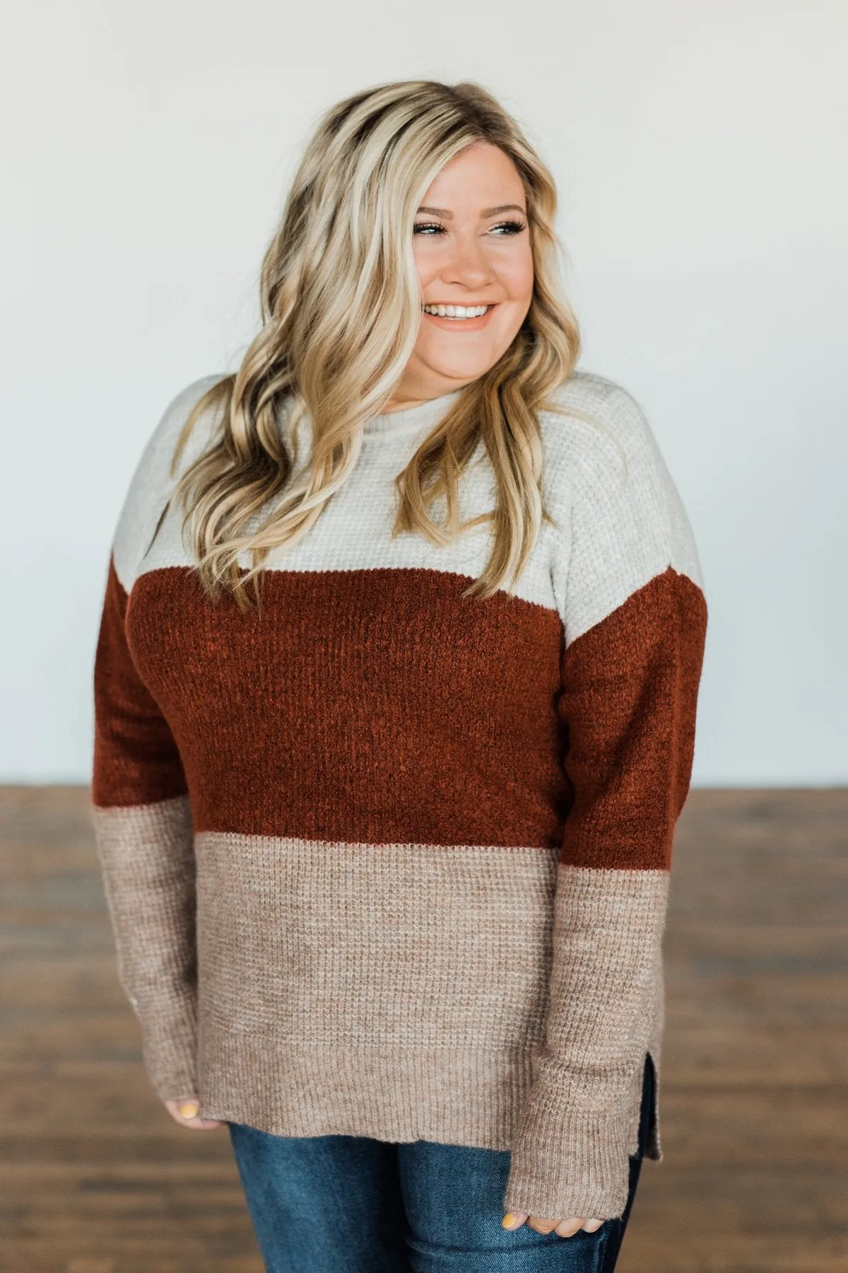 All Things Charming Colorblock Sweater- Oatmeal, Rust, Mocha