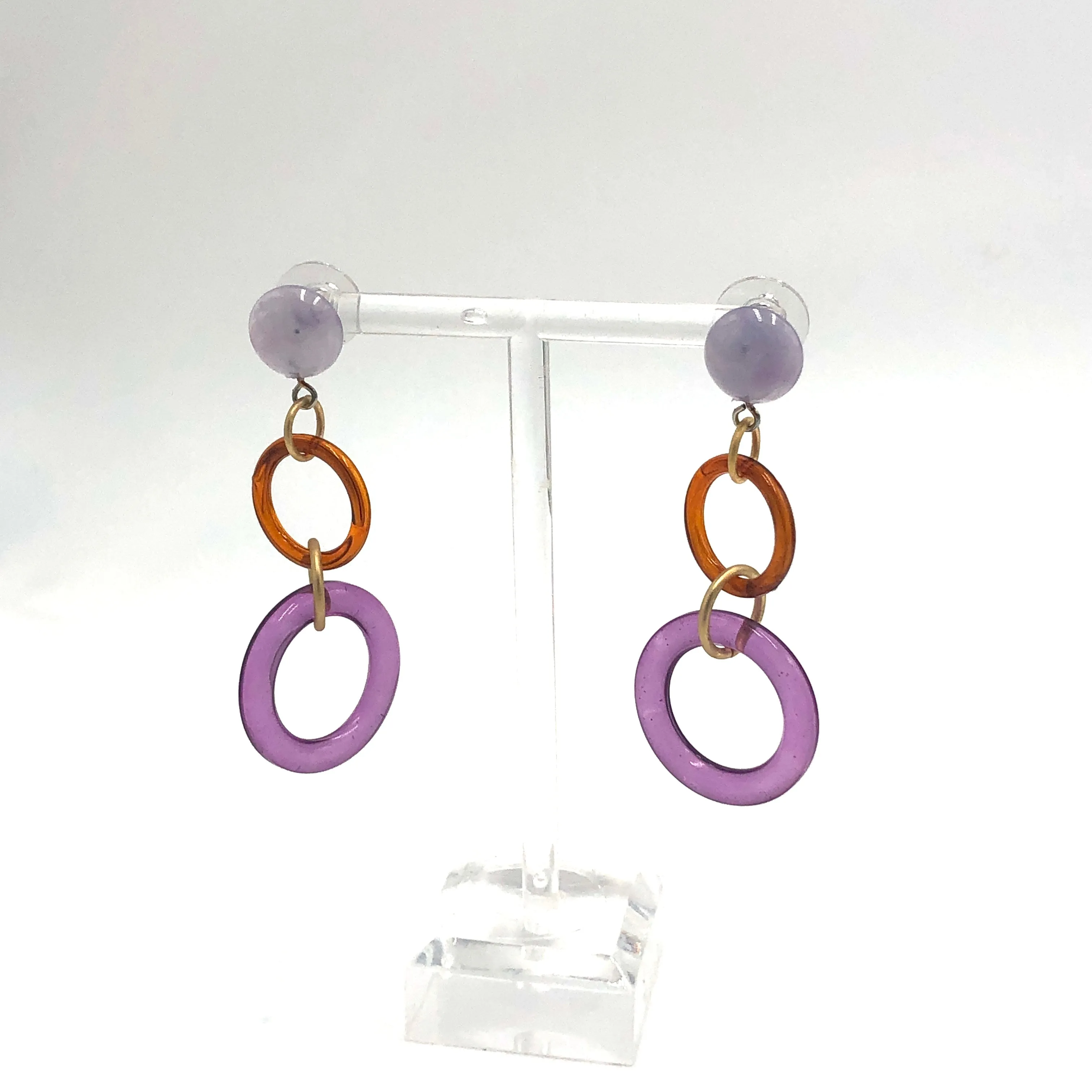 Amethyst & Tortoise Tri-Ring Statement Earrings