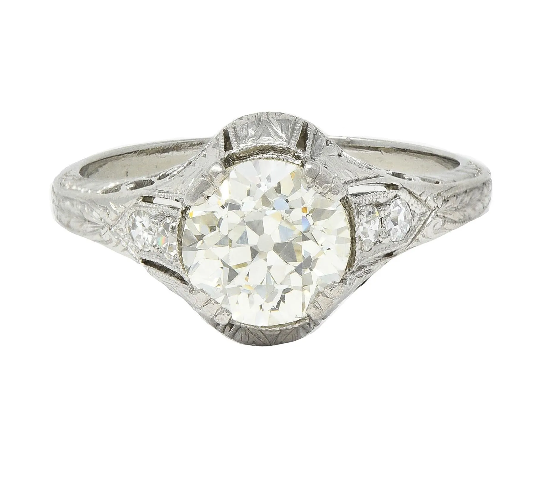 Art Deco 1.30 CTW Old European Cut Diamond Platinum Scrolled Antique Engagement Ring