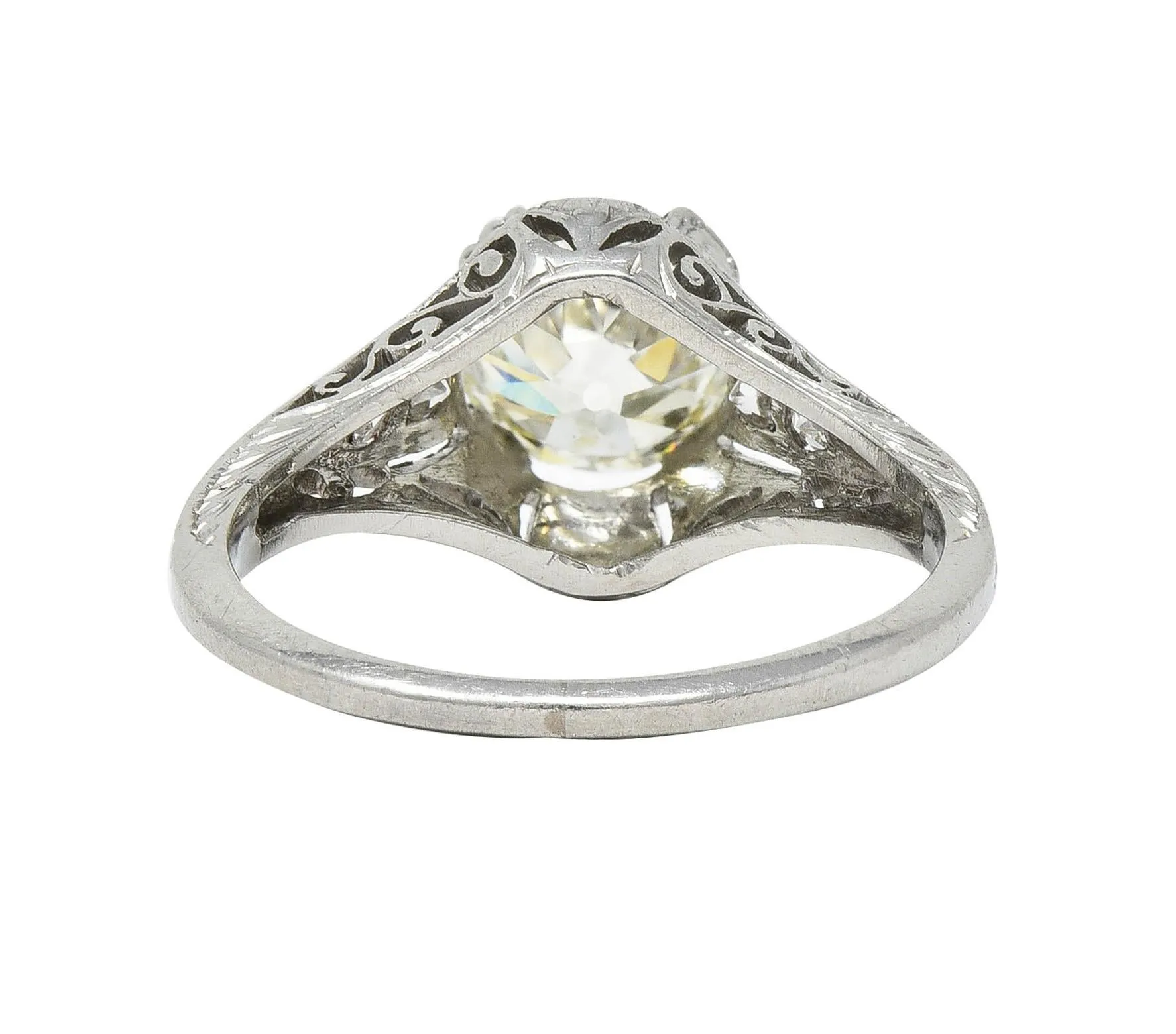 Art Deco 1.30 CTW Old European Cut Diamond Platinum Scrolled Antique Engagement Ring