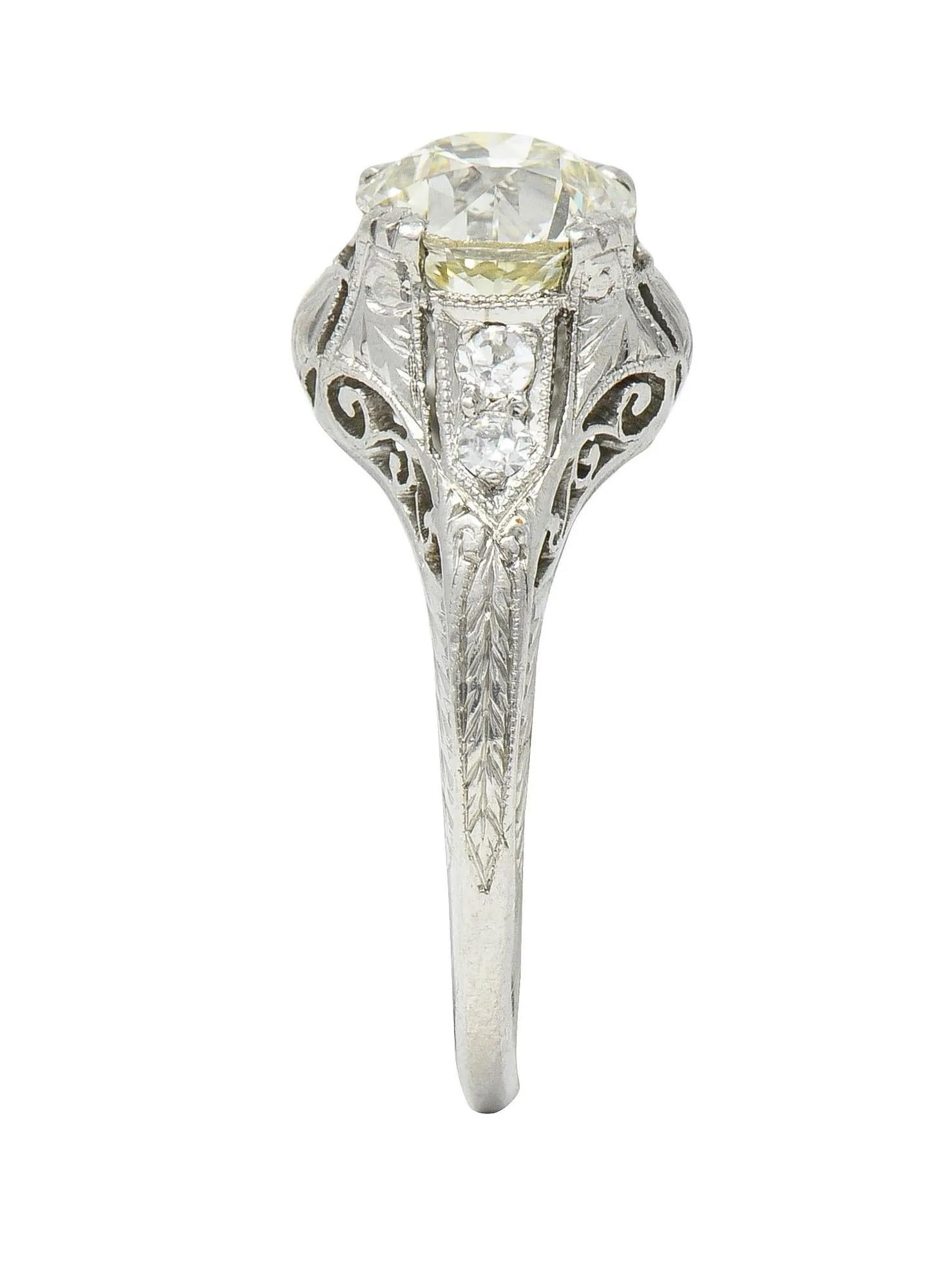 Art Deco 1.30 CTW Old European Cut Diamond Platinum Scrolled Antique Engagement Ring