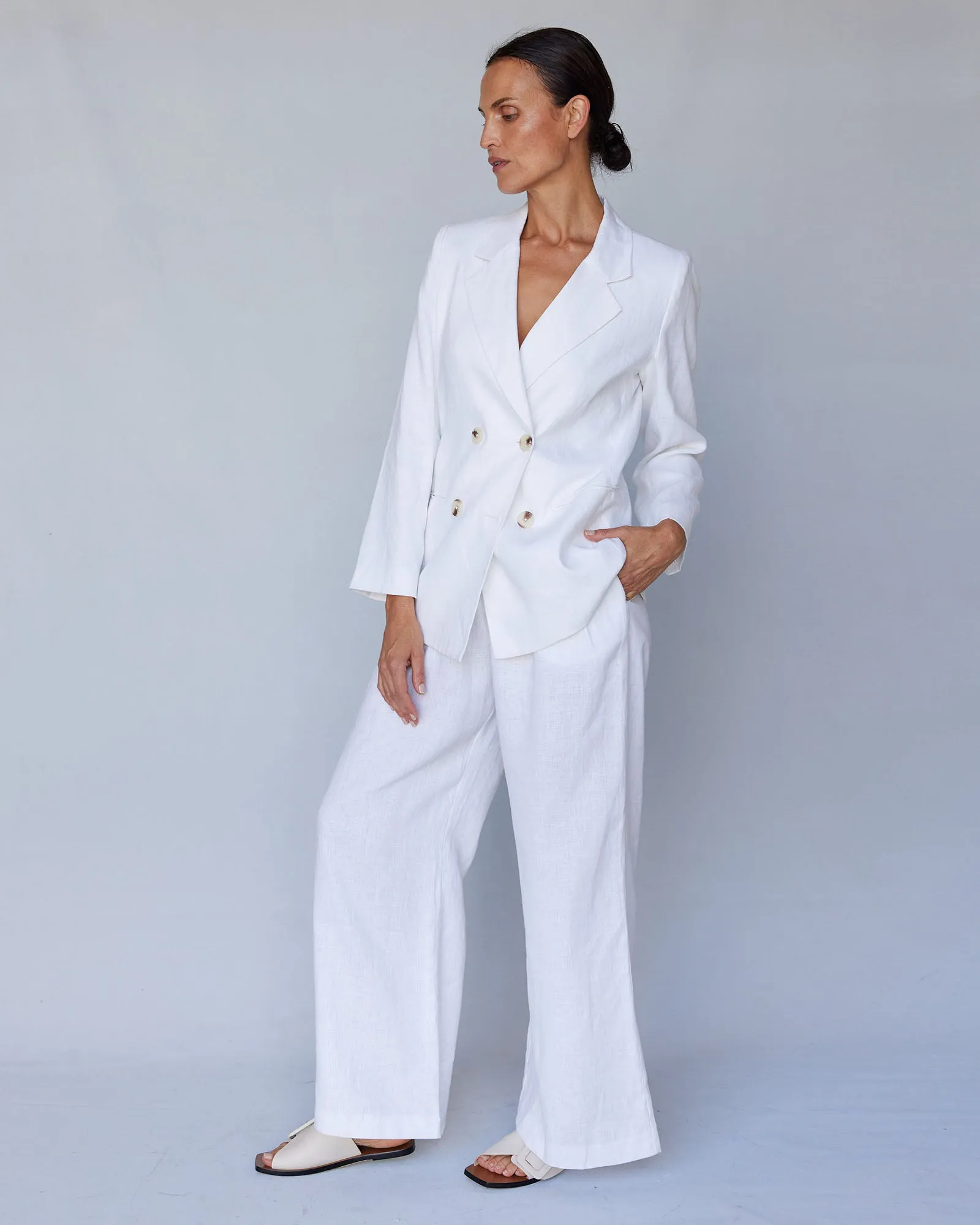 Azure Linen Blazer - White