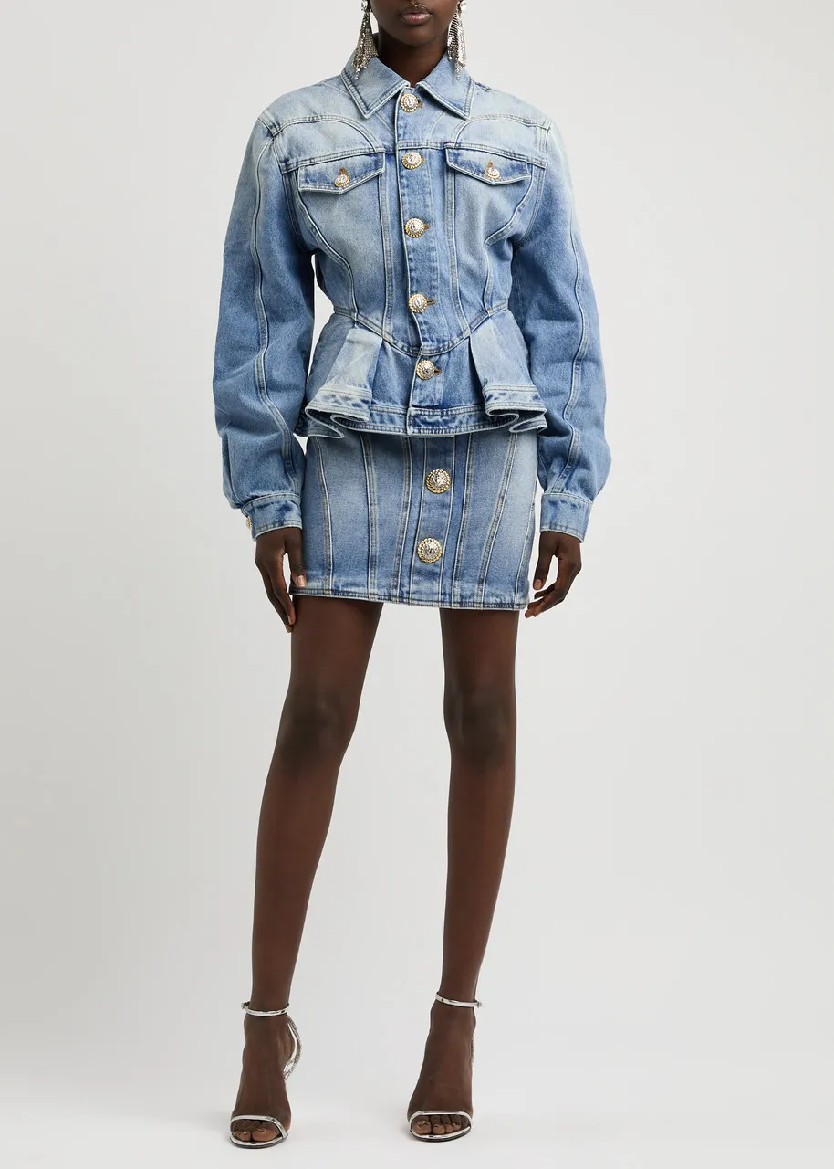 BALMAIN Peplum denim jacket  -                         -                     -                