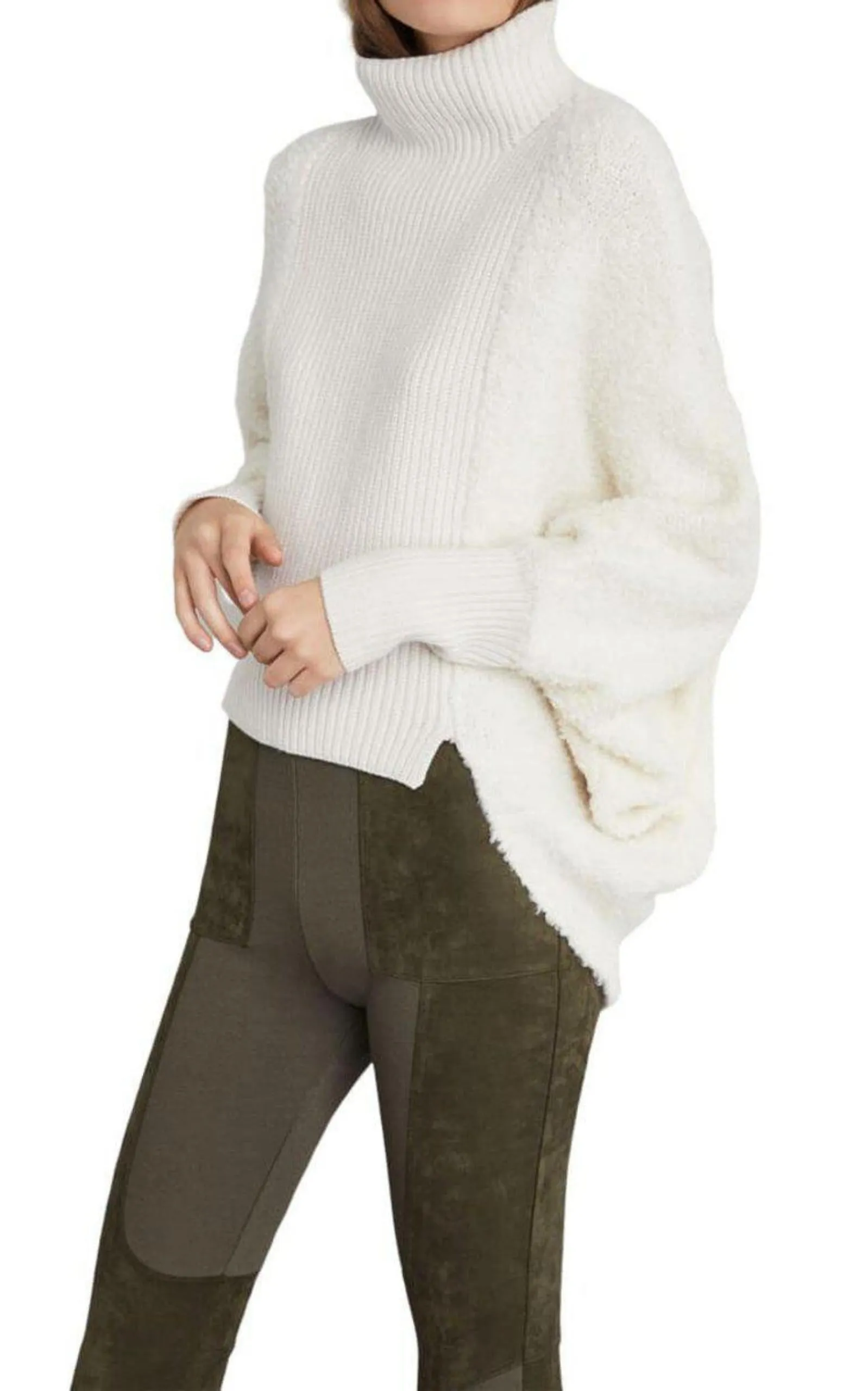 BCBG MAXAZRIA  |High-Low Turtleneck Merino Blend Sweater