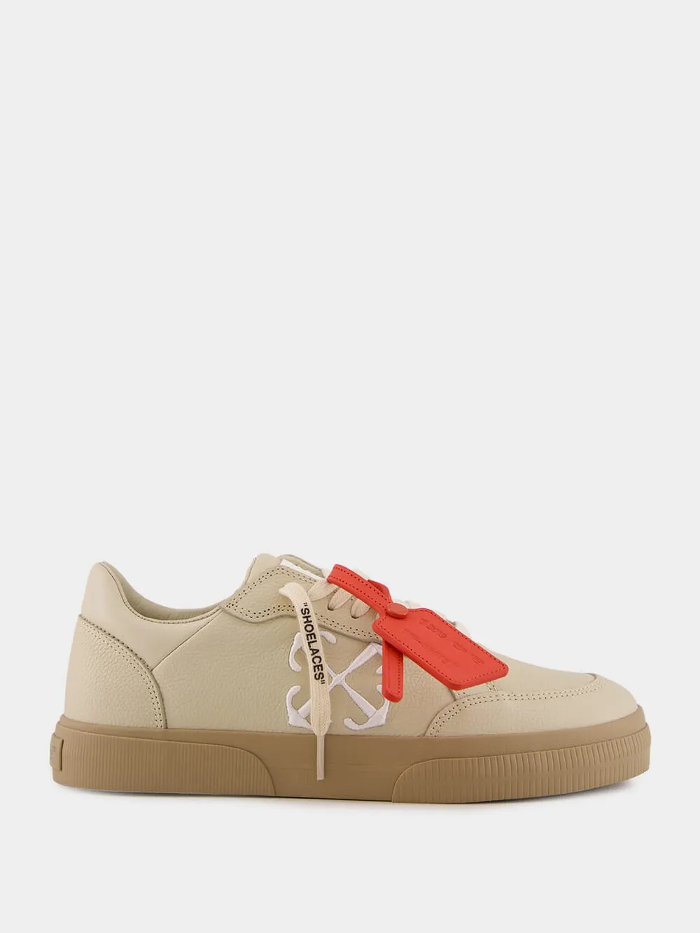 Beige New Low Vulcanized Calf Leather Sneakers