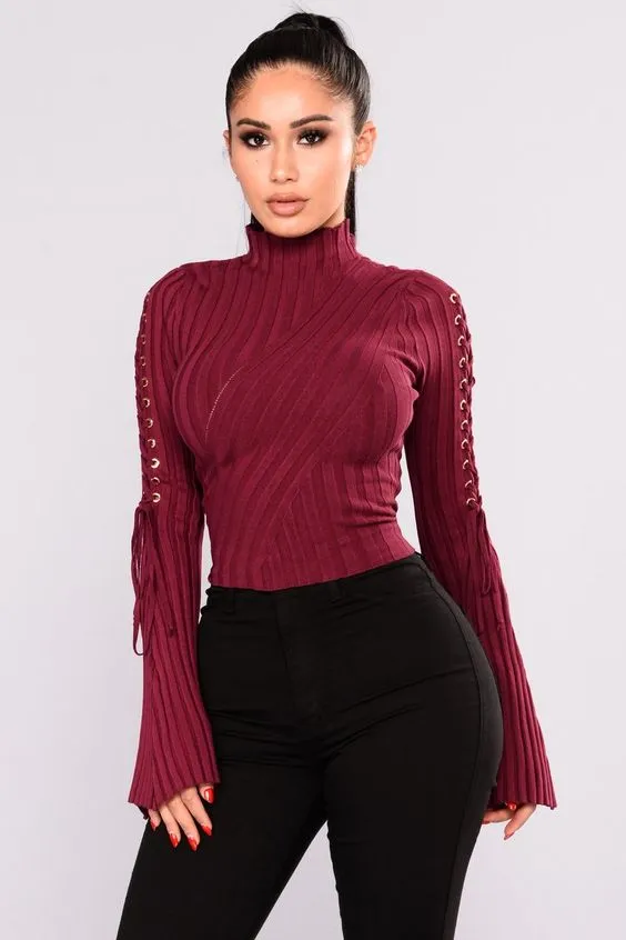 Bell Sleeve Mock Neck Sweater Top