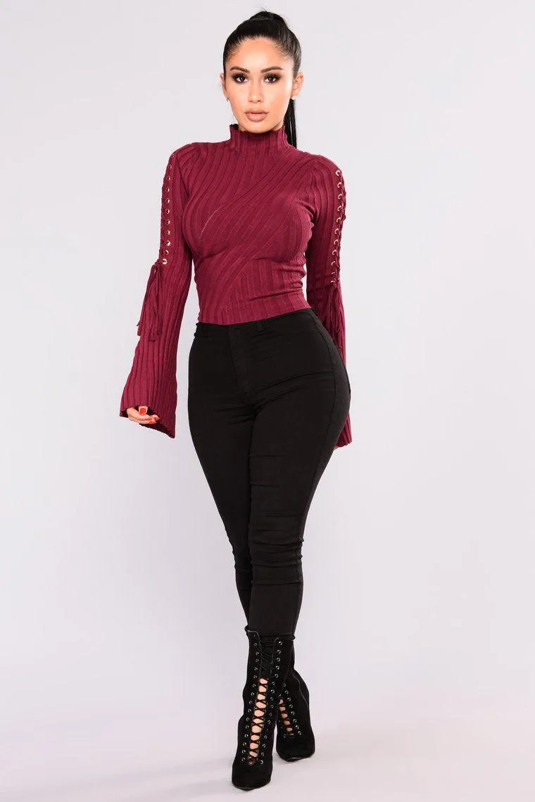 Bell Sleeve Mock Neck Sweater Top