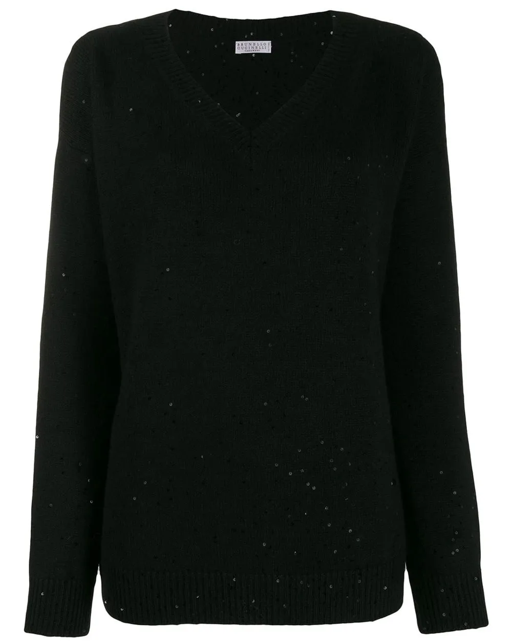 Black Cashmere Paillette V Neck Sweater