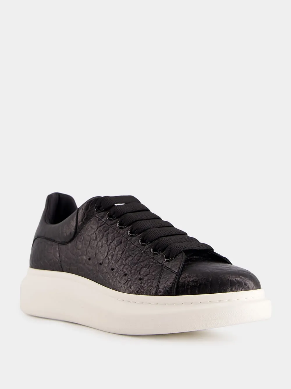 Black Grainy Leather Oversized Sneakers