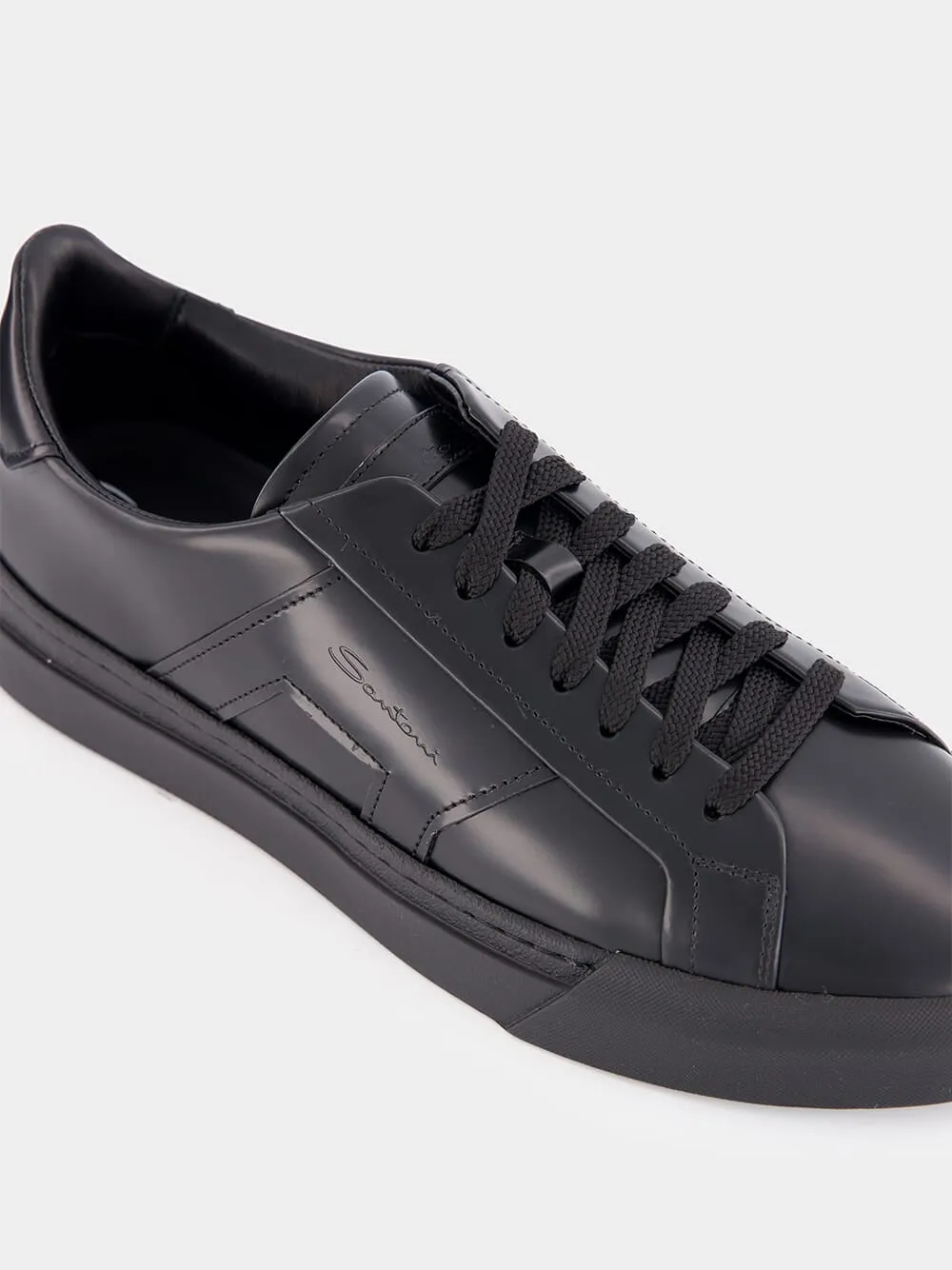 Black Leather Slip-On Sneakers