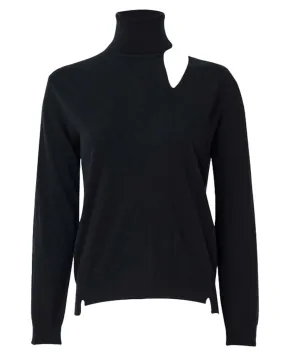 Black Oyster Turtleneck with Open Shoulder Sweater