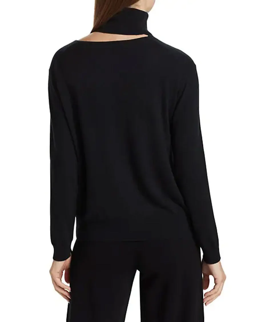 Black Oyster Turtleneck with Open Shoulder Sweater