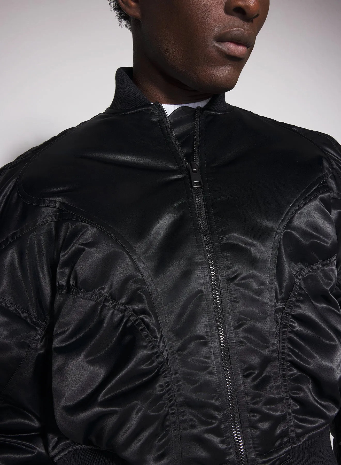 black satiny bomber jacket