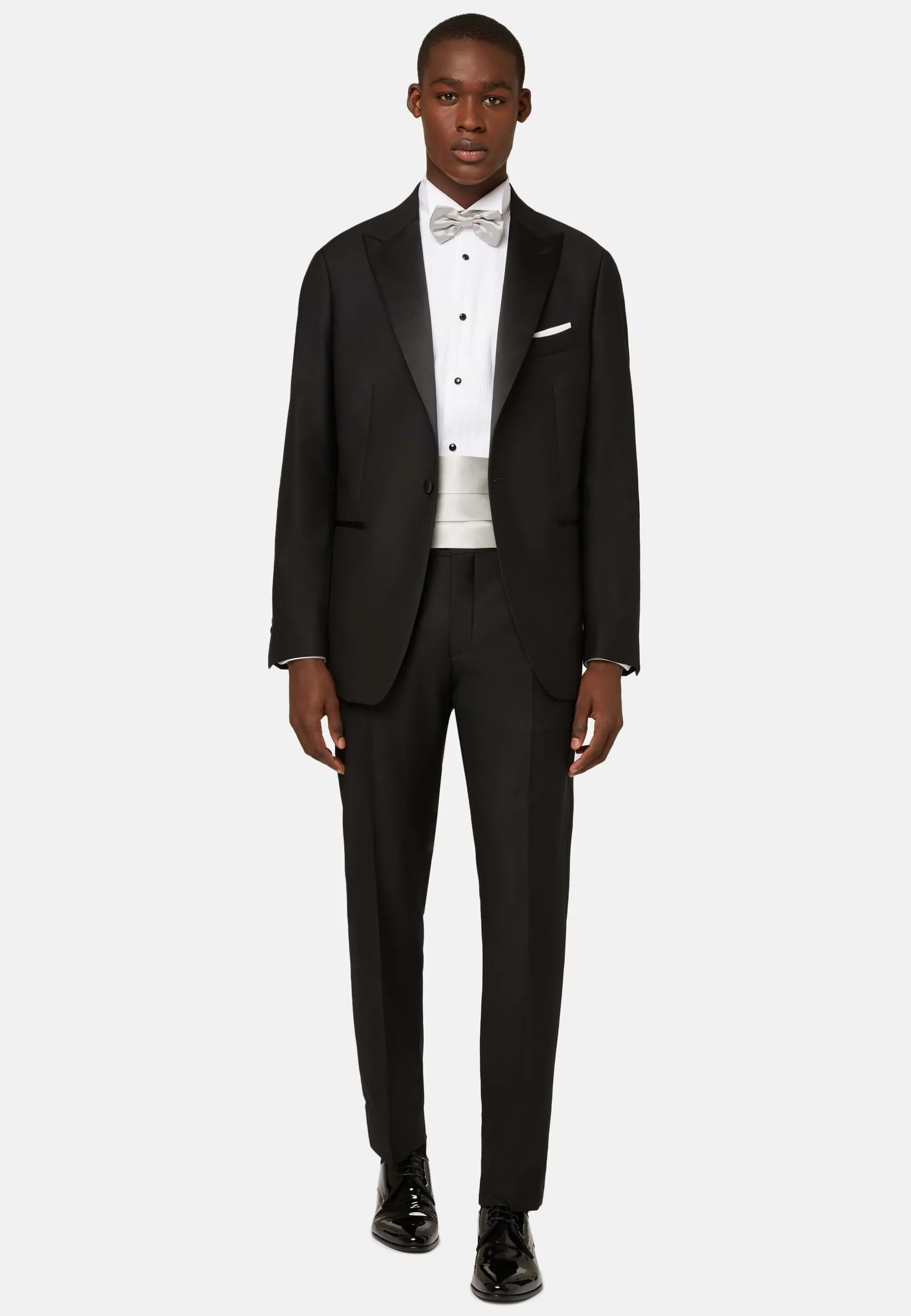 Black Wool Tuxedo Jacket with Peak Lapels