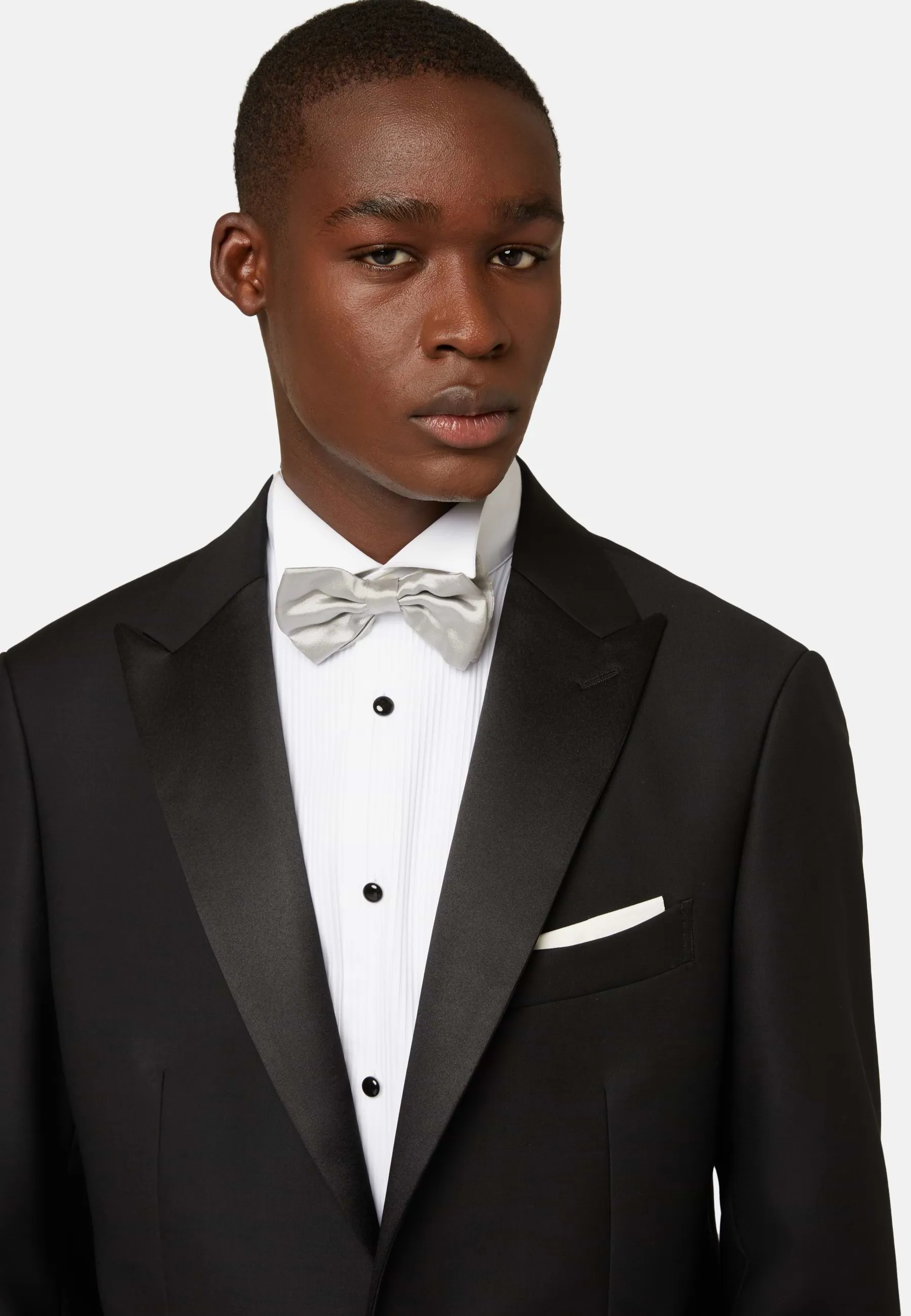 Black Wool Tuxedo Jacket with Peak Lapels