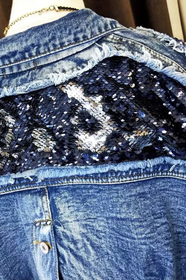 Blowing My Blinging Mind Sequin Denim Jacket