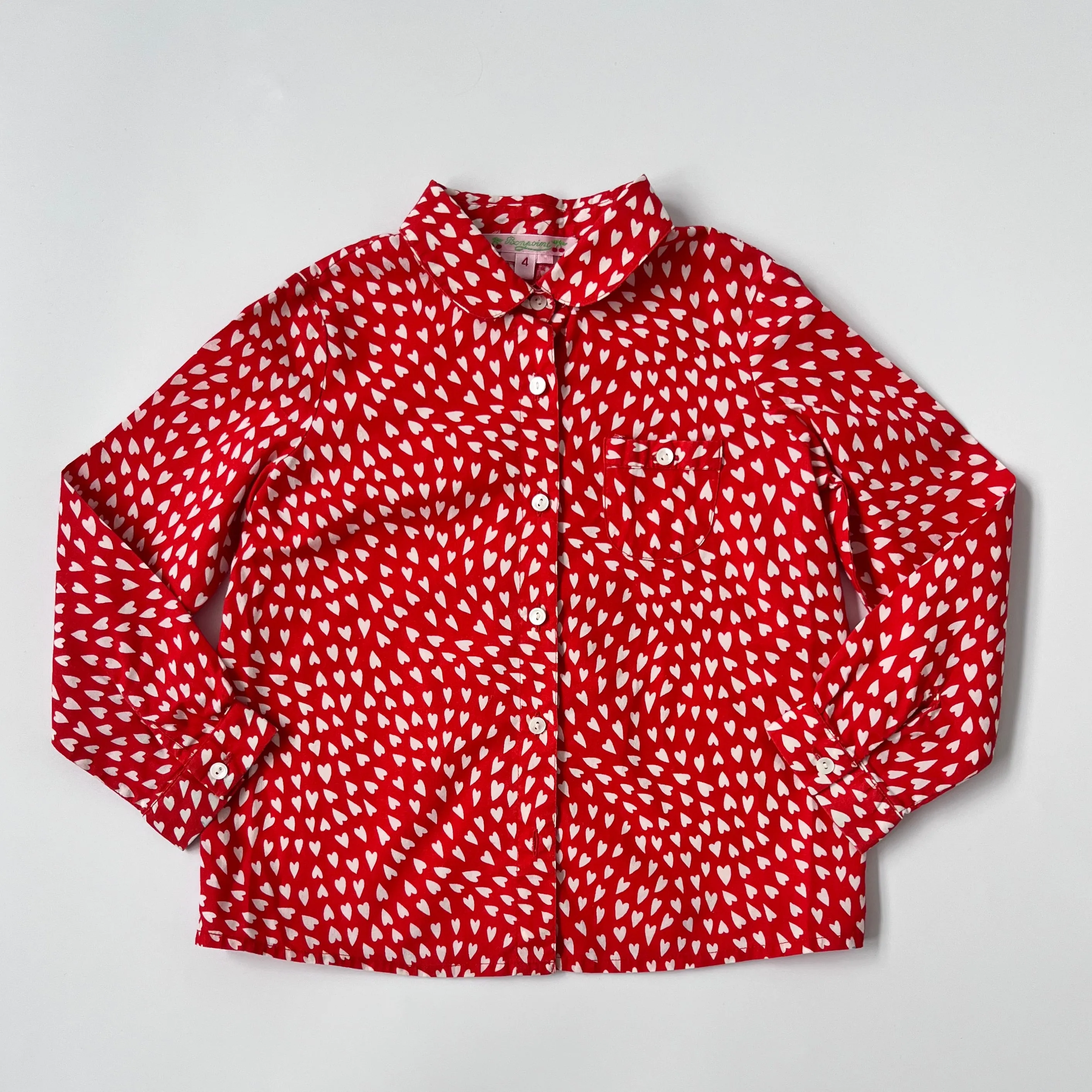 Bonpoint Red And White Heart Print Blouse: 4 Years