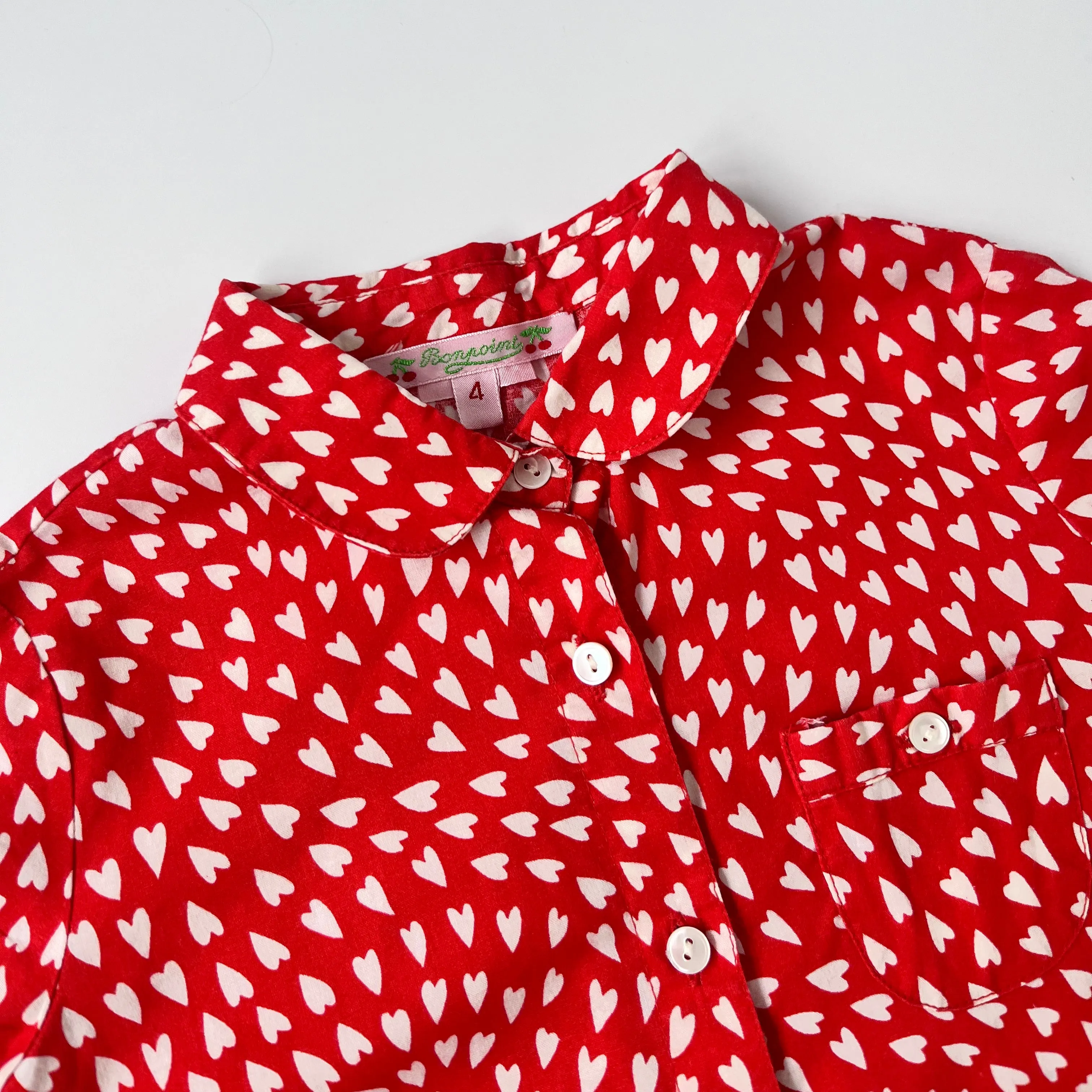 Bonpoint Red And White Heart Print Blouse: 4 Years