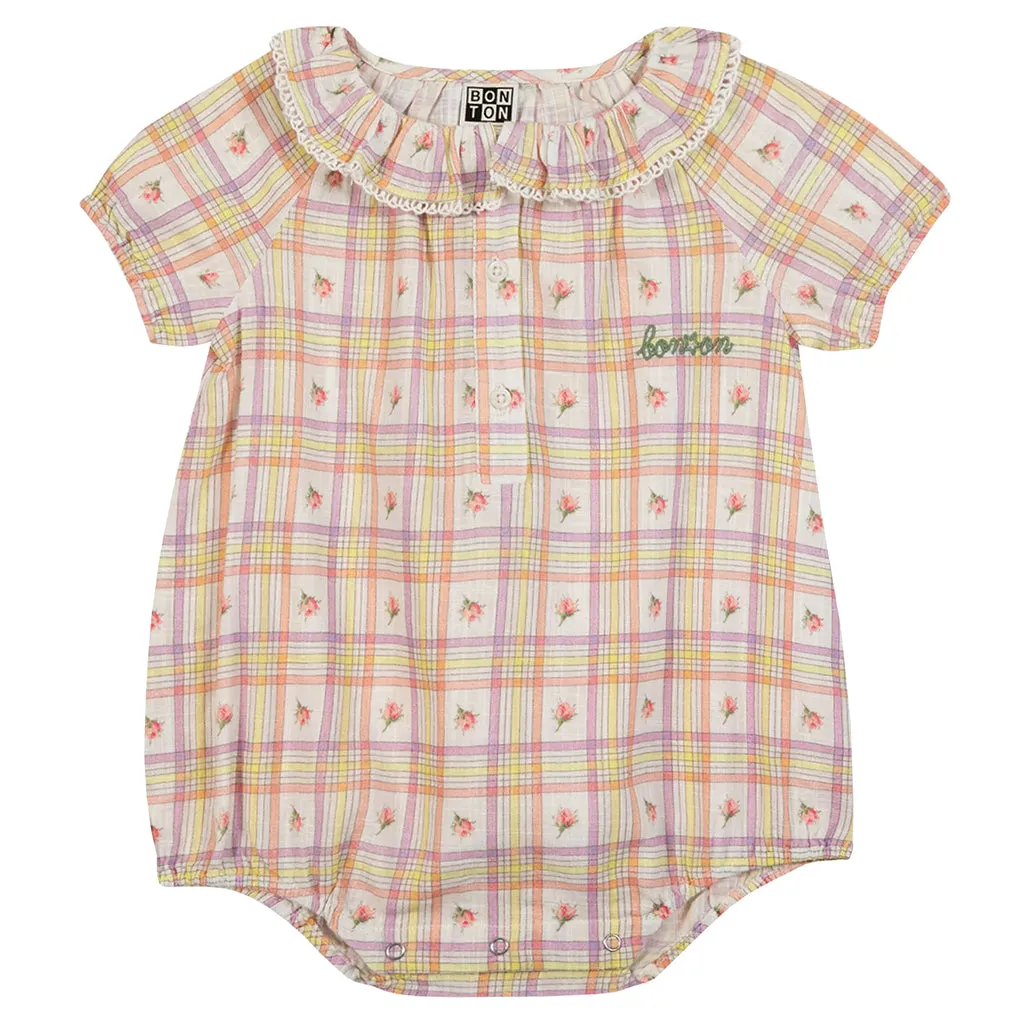 Bonton Baby Gateau Romper Multicolour Rosebud Check Print