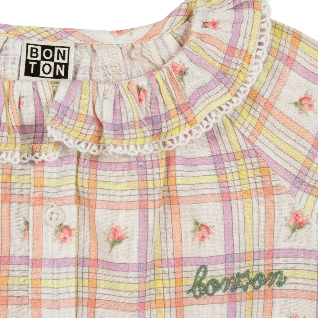 Bonton Baby Gateau Romper Multicolour Rosebud Check Print