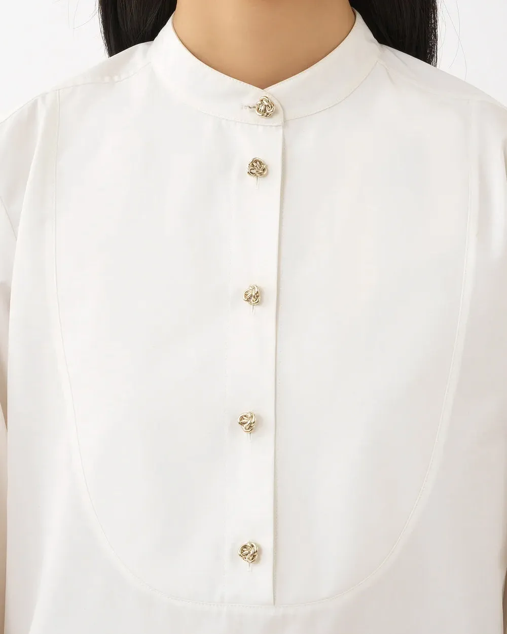 Buttercream Quarter Button Down Tuxedo Blouse