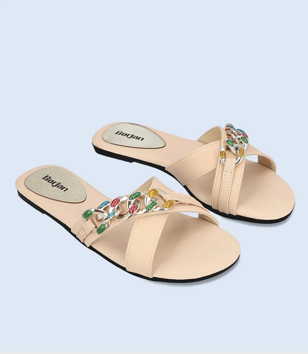 BW8045-BEIGE-Women Casual Slipper