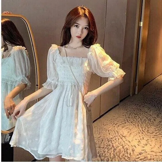 Camelia White Casual Nymphet Fashion Cottage Fairy Dress