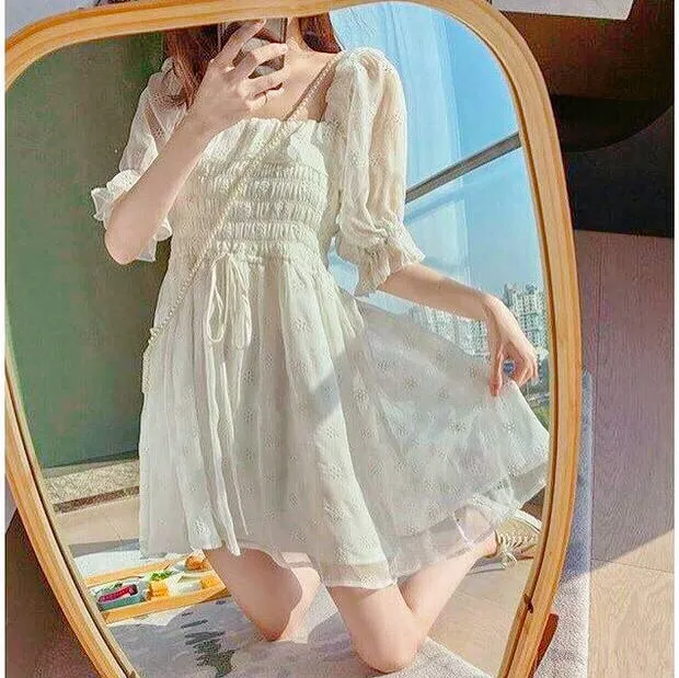 Camelia White Casual Nymphet Fashion Cottage Fairy Dress