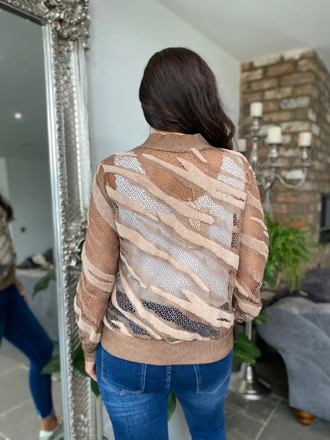 Caramel Textured Zebra Bomber Jacket Delta