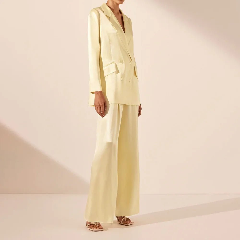 Chic Yellow Satin Pants Suit for Women