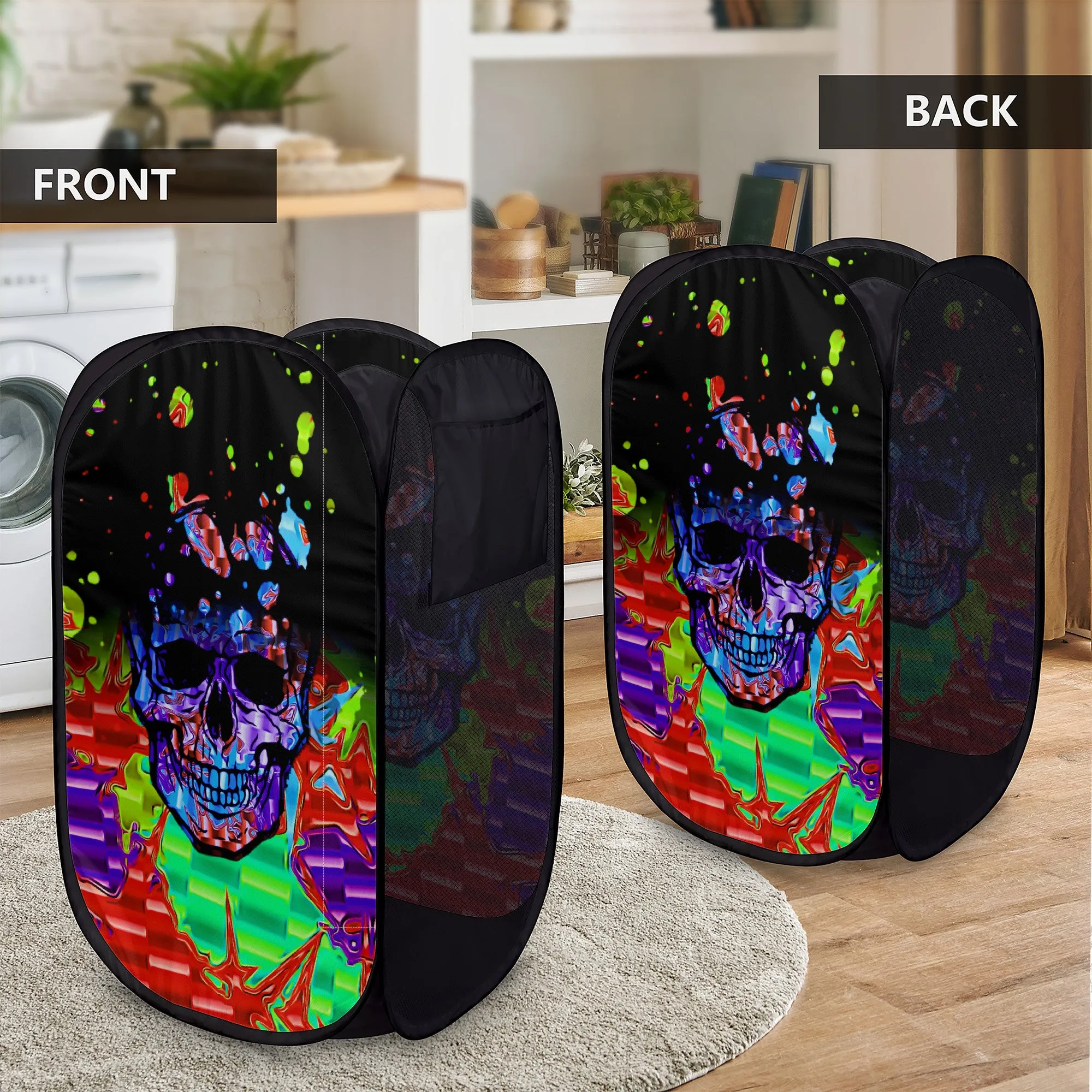 Chromatic Skull Splatter Foldable Laundry Hamper