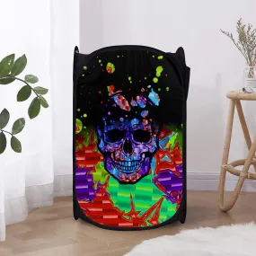 Chromatic Skull Splatter Foldable Laundry Hamper