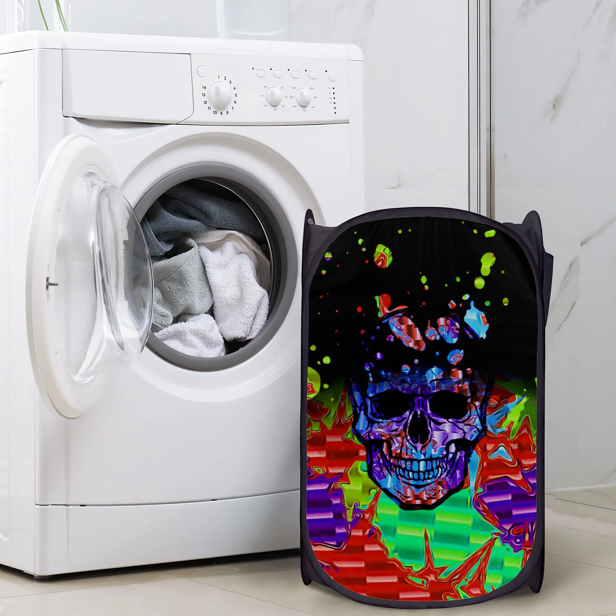 Chromatic Skull Splatter Foldable Laundry Hamper