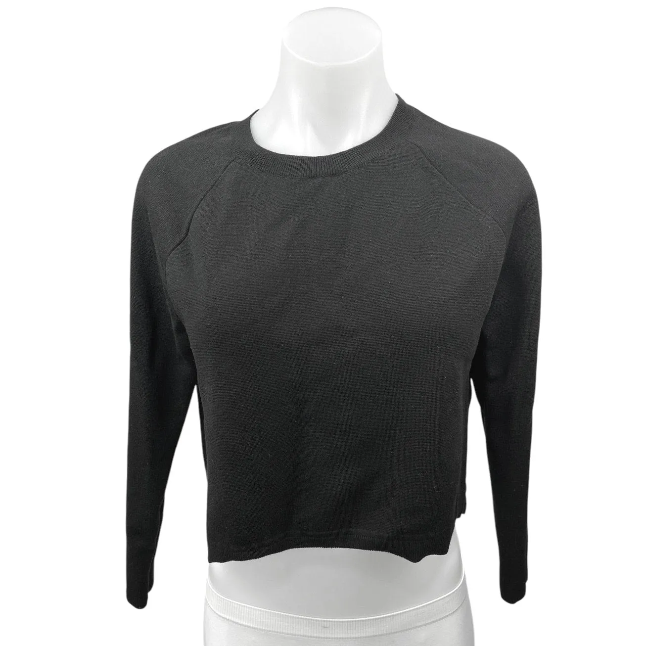 Club Monaco Black 100% Wool & Silk Crew Neck Long Sleeve Crop Sweater Top Size M