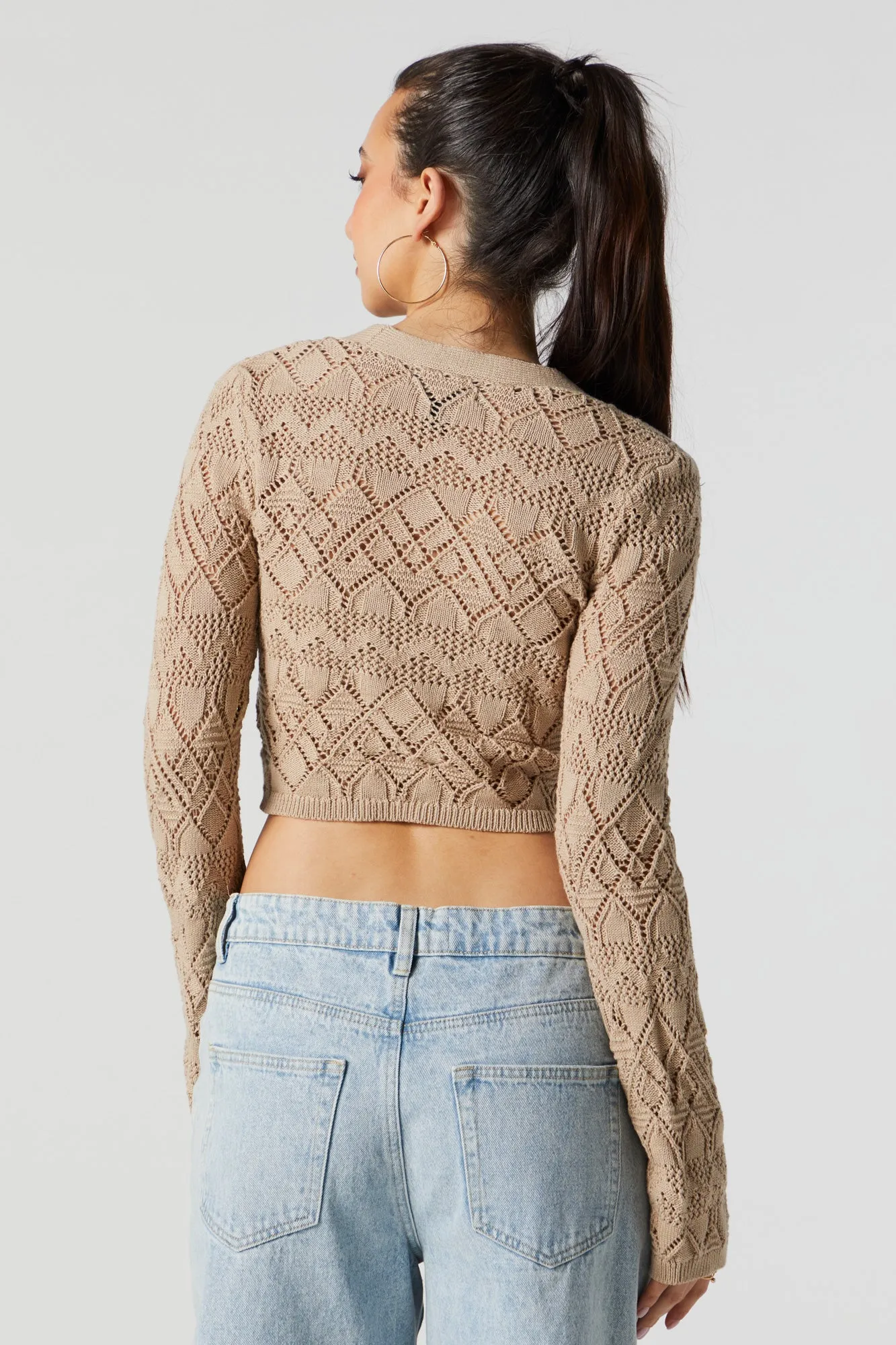 Crochet Knit Front Tie Sweater