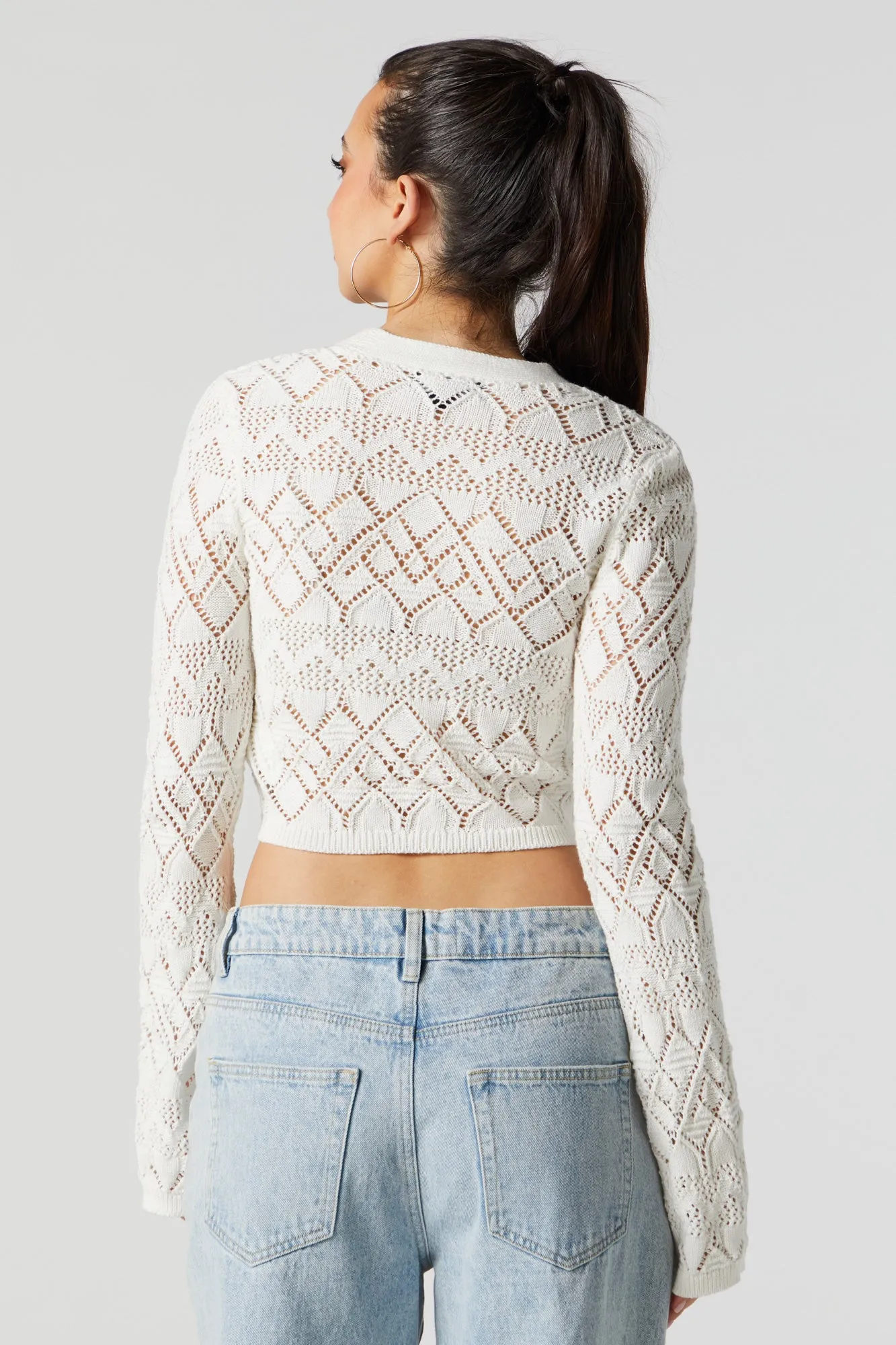 Crochet Knit Front Tie Sweater