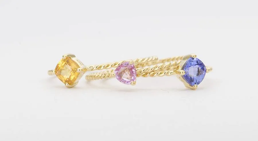 Dainty Tanzanite and Sapphire Ring on Twist Band 18K Gold AD1322