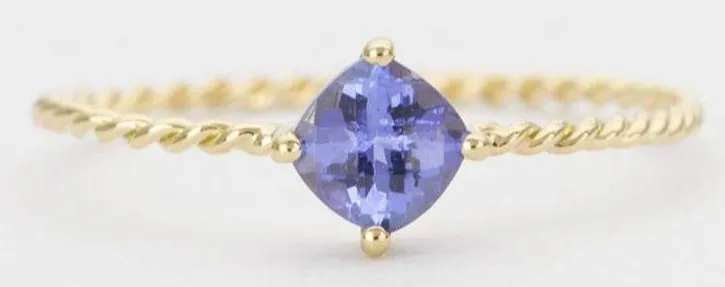 Dainty Tanzanite and Sapphire Ring on Twist Band 18K Gold AD1322