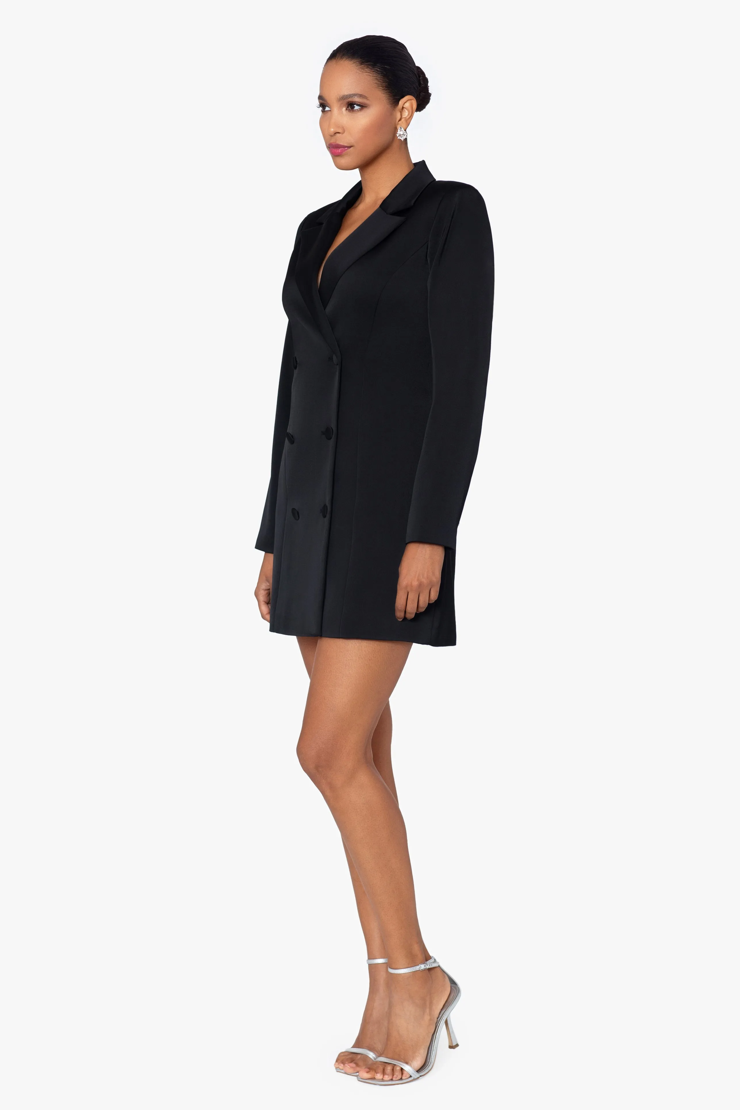 Daria Short Satin Tuxedo Long Sleeve Dress